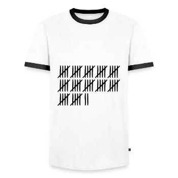 62 Geburtstag Strichliste - 62 Jahre alt - Männer Kontrast-T-Shirt - Weiß/Schwarz - Vorne - AI Model Female 172 light (172cm) & AI Model Male 178 dark (178cm)