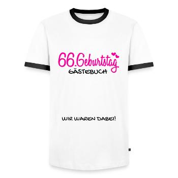 66 Geburtstag Gästebuch - 66 Jahre Geschenk - Männer Kontrast-T-Shirt - Weiß/Schwarz - Vorne - AI Model Female 172 light (172cm) & AI Model Male 178 dark (178cm)