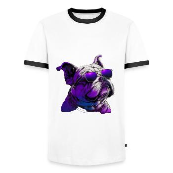 Bulldog with glasses gift - Men's Ringer Shirt - white/black - Front - AI Model Female 172 light (172cm) & AI Model Male 178 dark (178cm)