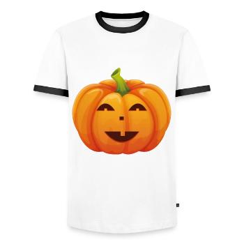 Costume d'Halloween Citrouille - Je suis une citrouille - T-shirt contrasté Homme - blanc/noir - Devant - AI Model Female 172 light (172cm) & AI Model Male 178 dark (178cm)