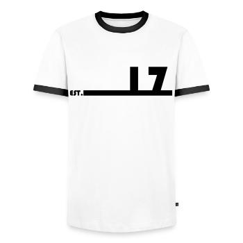 17_Black_Bauhaus93 - Männer Kontrast-T-Shirt - Weiß/Schwarz - Vorne - AI Model Female 172 light (172cm) & AI Model Male 178 dark (178cm)