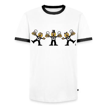 Team Groom (Stag Party, Caricature, Dance, 3C, W) - Men's Ringer Shirt - white/black - Front - AI Model Female 172 light (172cm) & AI Model Male 178 dark (178cm)