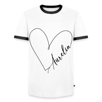 Aurelia Name Heart Line - Men's Ringer Shirt - white/black - Front - AI Model Female 172 light (172cm) & AI Model Male 178 dark (178cm)