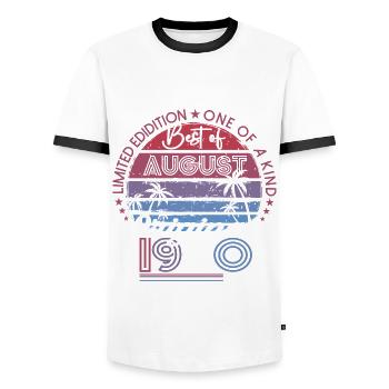 Original August 1960 62nd Birthday Gift - Men's Ringer Shirt - white/black - Front - AI Model Female 172 light (172cm) & AI Model Male 178 dark (178cm)