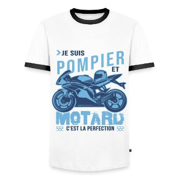 motard parfait pompier parfait - T-shirt contrasté Homme - blanc/noir - Devant - AI Model Female 172 light (172cm) & AI Model Male 178 dark (178cm)