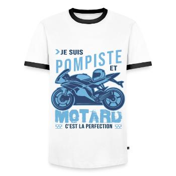 motard parfait pompiste parfait - T-shirt contrasté Homme - blanc/noir - Devant - AI Model Female 172 light (172cm) & AI Model Male 178 dark (178cm)