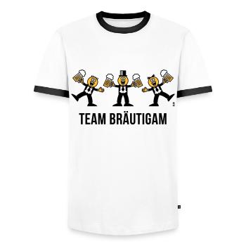 Team Bräutigam (JGA / Karikatur / Tanz / 3C / B) - Männer Kontrast-T-Shirt - Weiß/Schwarz - Vorne - AI Model Female 172 light (172cm) & AI Model Male 178 dark (178cm)