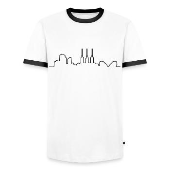 Hannover // Skyline // Silhouette // Skylineshirt - Männer Kontrast-T-Shirt - Weiß/Schwarz - Vorne - AI Model Female 172 light (172cm) & AI Model Male 178 dark (178cm)