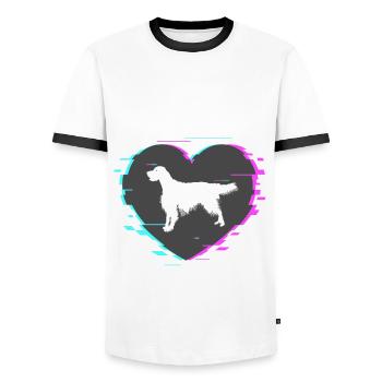 English Setter in the heart with retro look - Men's Ringer Shirt - white/black - Front - AI Model Female 172 light (172cm) & AI Model Male 178 dark (178cm)