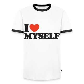 Je m’aime Confession de l’amour de soi - T-shirt contrasté Homme - blanc/noir - Devant - AI Model Female 172 light (172cm) & AI Model Male 178 dark (178cm)