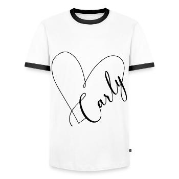 Carly Name Heart Line - Men's Ringer Shirt - white/black - Front - AI Model Female 172 light (172cm) & AI Model Male 178 dark (178cm)