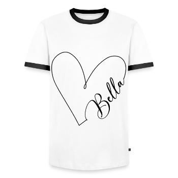 Bella Name Heart Line - Men's Ringer Shirt - white/black - Front - AI Model Female 172 light (172cm) & AI Model Male 178 dark (178cm)