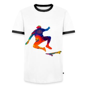 Skateboard - Männer Kontrast-T-Shirt - Weiß/Schwarz - Vorne - AI Model Female 172 light (172cm) & AI Model Male 178 dark (178cm)