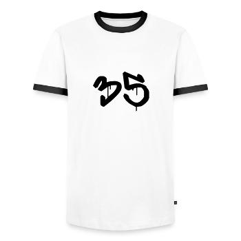 Tag : 35 - T-shirt contrasté Homme - blanc/noir - Devant - AI Model Female 172 light (172cm) & AI Model Male 178 dark (178cm)