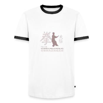Tai Chi China Sport aka Wushu Martial Arts - Men's Ringer Shirt - white/black - Front - AI Model Female 172 light (172cm) & AI Model Male 178 dark (178cm)