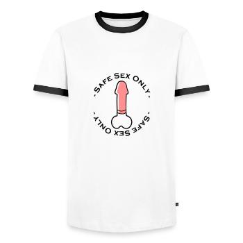 safe sex only - Männer Kontrast-T-Shirt - Weiß/Schwarz - Vorne - AI Model Female 172 light (172cm) & AI Model Male 178 dark (178cm)