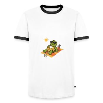 Je peux pas j'ai bronzante. Tortue qui bronze. - T-shirt contrasté Homme - blanc/noir - Devant - AI Model Female 172 light (172cm) & AI Model Male 178 dark (178cm)