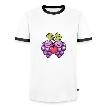 Weintrauben Paar Liebe Herz Comic - Männer Kontrast-T-Shirt - Weiß/Schwarz - Vorne - AI Model Female 172 light (172cm) & AI Model Male 178 dark (178cm)