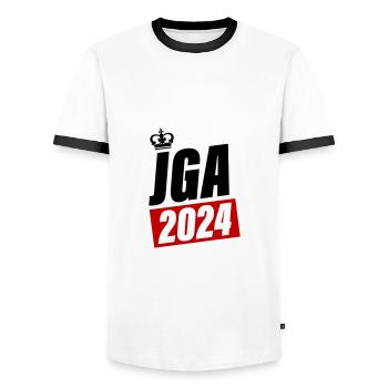 Bachelor Party Bachelor Party 2024 Party - Men's Ringer Shirt - white/black - Front - AI Model Female 172 light (172cm) & AI Model Male 178 dark (178cm)