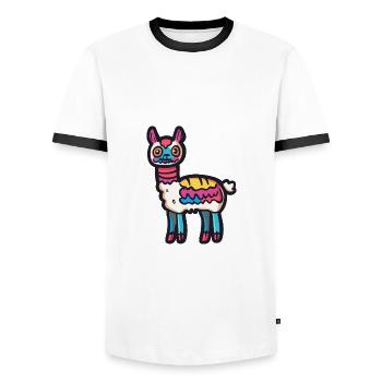 Alpaka Llama Halloween Tier - Männer Kontrast-T-Shirt - Weiß/Schwarz - Vorne - AI Model Female 172 light (172cm) & AI Model Male 178 dark (178cm)