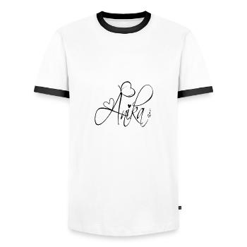 Anika Last Name First Name Girl Calligraphy Decor - Men's Ringer Shirt - white/black - Front - AI Model Female 172 light (172cm) & AI Model Male 178 dark (178cm)