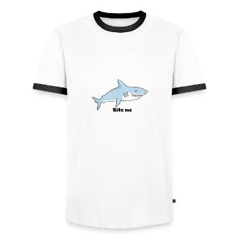 Shark and humor - Men's Ringer Shirt - white/black - Front - AI Model Female 172 light (172cm) & AI Model Male 178 dark (178cm)