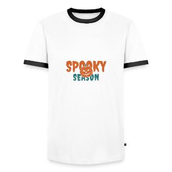 Gruselige Jahreszeit - Halloween - Kürbis - Geist - Gruselig - Männer Kontrast-T-Shirt - Weiß/Schwarz - Vorne - AI Model Female 172 light (172cm) & AI Model Male 178 dark (178cm)