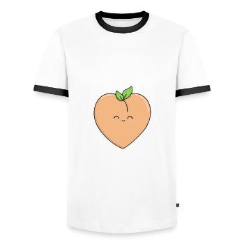 Love Peaches - Men's Ringer Shirt - white/black - Front - AI Model Female 172 light (172cm) & AI Model Male 178 dark (178cm)