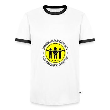Junggesellenabschied 2024 - Männer Kontrast-T-Shirt - Weiß/Schwarz - Vorne - AI Model Female 172 light (172cm) & AI Model Male 178 dark (178cm)