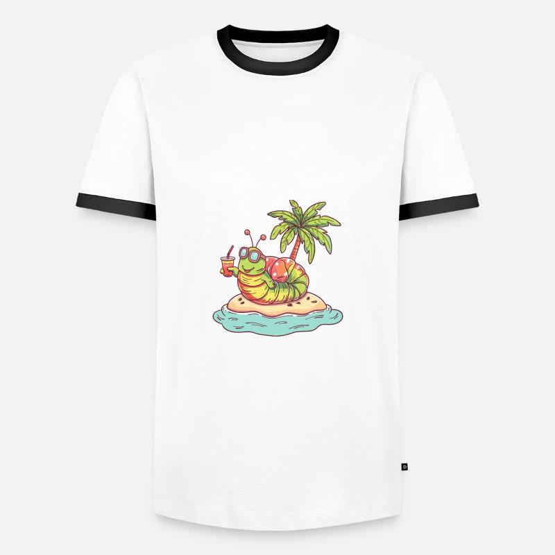 Worm Summer Beach Comic - Men's Ringer Shirt - white/black