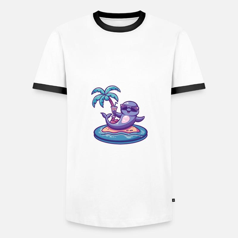 Dolphin Summer Beach Comic - Men's Ringer Shirt - white/black