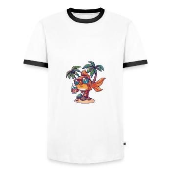 Bande dessinée Goldfish Summer Beach - T-shirt contrasté Homme - blanc/noir - Devant - AI Model Female 172 light (172cm) & AI Model Male 178 dark (178cm)