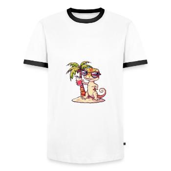 Lizard Summer Beach Comic - Men's Ringer Shirt - white/black - Front - AI Model Female 172 light (172cm) & AI Model Male 178 dark (178cm)
