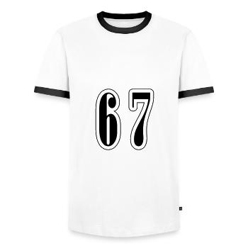 67 Number Symbol - Men's Ringer Shirt - white/black - Front - AI Model Female 172 light (172cm) & AI Model Male 178 dark (178cm)