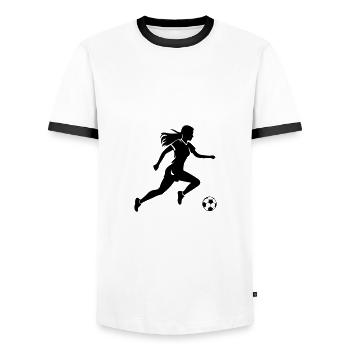 Soccer Woman Silhouette Soccer Player Woman - Men's Ringer Shirt - white/black - Front - AI Model Female 172 light (172cm) & AI Model Male 178 dark (178cm)