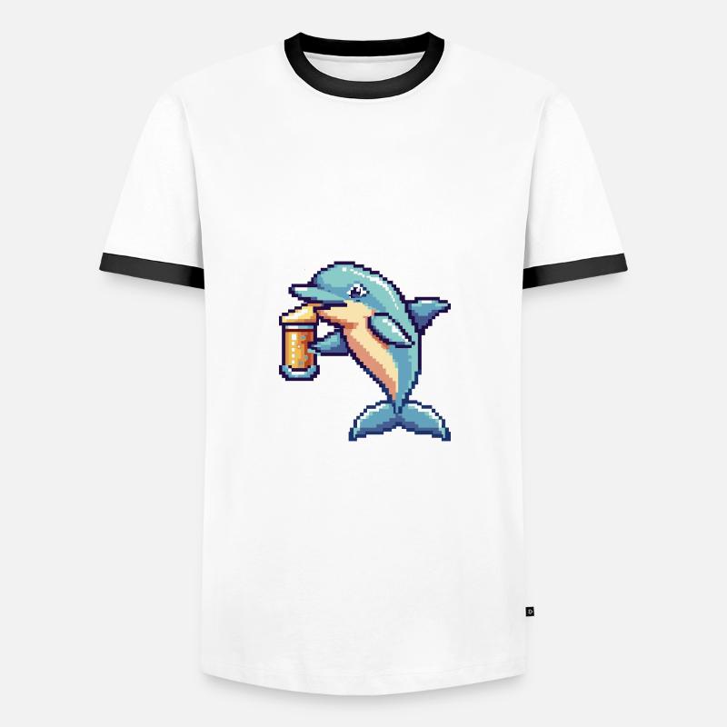 Delfin Bier Pixel - Männer Kontrast-T-Shirt - Weiß/Schwarz