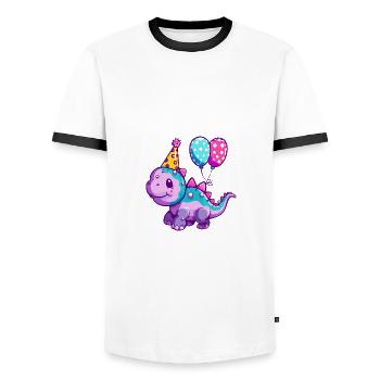 Dinosaur stegosaurus birthday comic - Men's Ringer Shirt - white/black - Front - AI Model Female 172 light (172cm) & AI Model Male 178 dark (178cm)