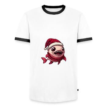 Piranha Fische Weihnachten Comic - Männer Kontrast-T-Shirt - Weiß/Schwarz - Vorne - AI Model Female 172 light (172cm) & AI Model Male 178 dark (178cm)