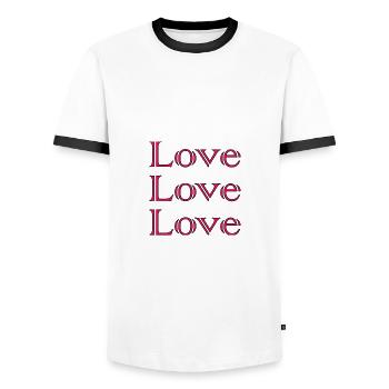 LOVE,JUST MARRIED,VIVE LES MARIES,EVJF,COUPLE - Men's Ringer Shirt - white/black - Front - AI Model Female 172 light (172cm) & AI Model Male 178 dark (178cm)