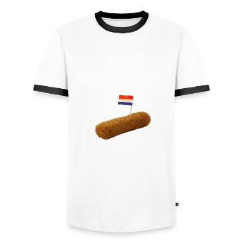 Croquette NL - Männer Kontrast-T-Shirt - Weiß/Schwarz - Vorne - AI Model Female 172 light (172cm) & AI Model Male 178 dark (178cm)
