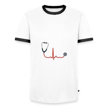 STÉTHOSCOPE MÉDECIN HÔPITAL - T-shirt contrasté Homme - blanc/noir - Devant - AI Model Female 172 light (172cm) & AI Model Male 178 dark (178cm)