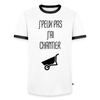 Chantier Construction Maçon Ciment Construire - T-shirt contrasté Homme - blanc/noir - Devant - AI Model Female 172 light (172cm) & AI Model Male 178 dark (178cm)