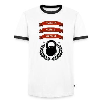 Kettlebell Gebote Swing Clean Snatch Fitness Gym - Männer Kontrast-T-Shirt - Weiß/Schwarz - Vorne - AI Model Female 172 light (172cm) & AI Model Male 178 dark (178cm)
