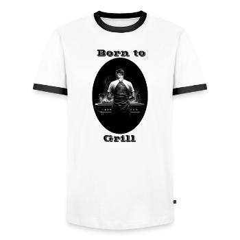 Born to Grill - Männer Kontrast-T-Shirt - Weiß/Schwarz - Vorne - AI Model Female 172 light (172cm) & AI Model Male 178 dark (178cm)