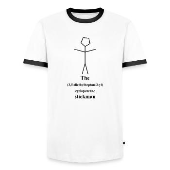 Stick Figure - IUPAC Chemistry Joke - Nerd Alert - Men's Ringer Shirt - white/black - Front - AI Model Female 172 light (172cm) & AI Model Male 178 dark (178cm)