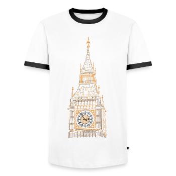 Big Ben Clocher à Londres - T-shirt contrasté Homme - blanc/noir - Devant - AI Model Female 172 light (172cm) & AI Model Male 178 dark (178cm)