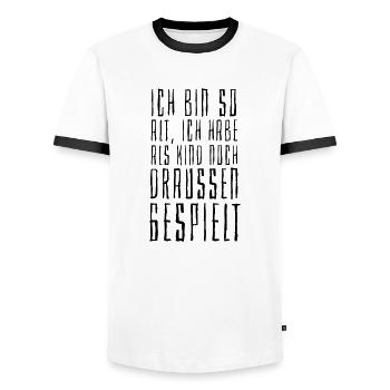 Ich bin so alt ich habe als Kind draussen gespielt - Männer Kontrast-T-Shirt - Weiß/Schwarz - Vorne - AI Model Female 172 light (172cm) & AI Model Male 178 dark (178cm)
