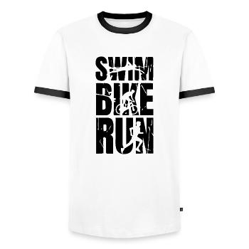 Triathlon Swim Bike Run - T-shirt contrasté Homme - blanc/noir - Devant - AI Model Female 172 light (172cm) & AI Model Male 178 dark (178cm)