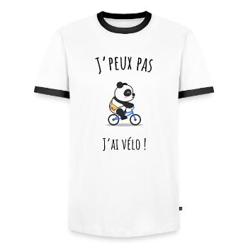 J'peux pas j'ai vélo, panda - T-shirt contrasté Homme - blanc/noir - Devant - AI Model Female 172 light (172cm) & AI Model Male 178 dark (178cm)