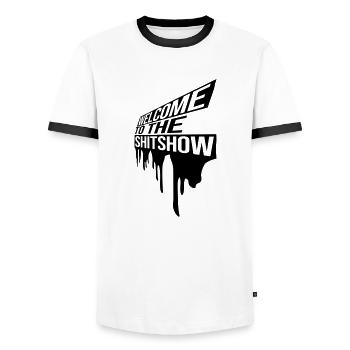 Welcome Shitshow Tropfen - Männer Kontrast-T-Shirt - Weiß/Schwarz - Vorne - AI Model Female 172 light (172cm) & AI Model Male 178 dark (178cm)